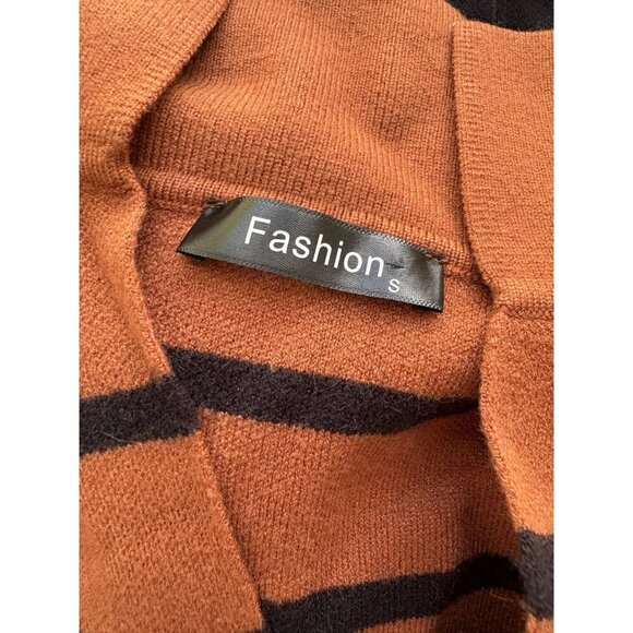 Camel & Black Striped Fashion Popover Sweater S - Picture 4 of 5